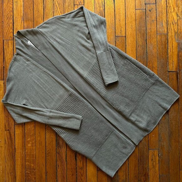 Lululemon Sit‎ in Lotus Wrap II Open Cardigan Sweater Women 10 Heather Gray Rib - Picture 1 of 8